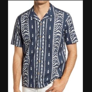 Ted Baker London men's short sleeve dress shirt ikat stripe large 40 blue green